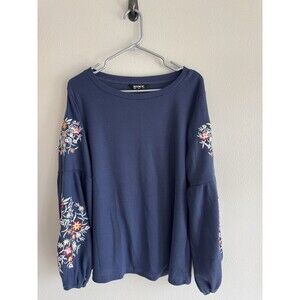 BloomChic navy blue embroidered floral knit blouse long sleeve US 12 plus